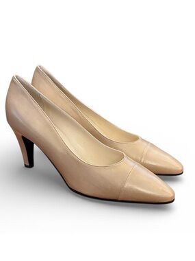 VTG Galo Italy Leather Pumps Nude Pointed Toe Vero Cuoio Made Italy EU38.5